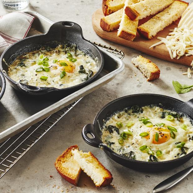 Coddled eggs, spinach and OKA cheese casserole Coddled eggs, spinach and OKA cheese casserole