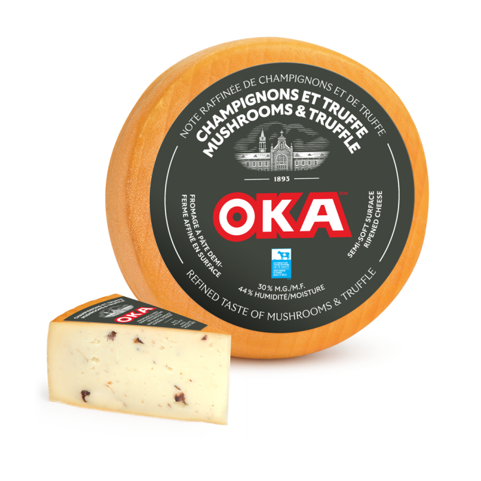 OKA with Mushrooms and truffle Cheese Wedges Cut In Store